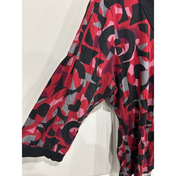A.N.A A New Approach Geometric 3/4 Sleeve Top Red Black Sz 2X Scoop Neck Pleated - Picture 4 of 10